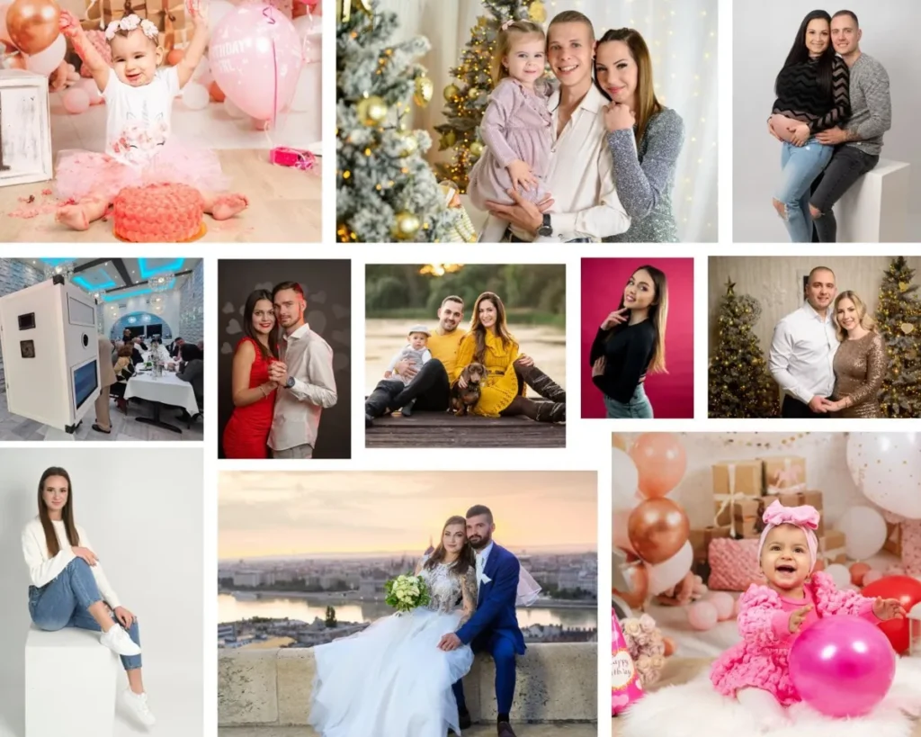 Fotós Debrecenben – családi, kismama, portré és tablófotók kollázsa (dobofoto.hu)
