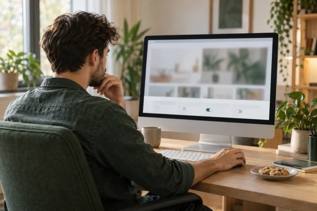 SütiPajzs: webdesigner a weboldal süti-hozzájárulási paneljét ellenőrzi
